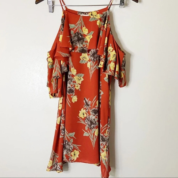 Cold Shoulder Floral Blouse Tunic Womens Size Large Wedding Date Night - Picture 9 of 9